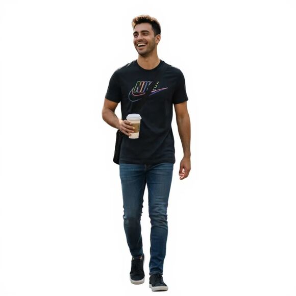 Nike Logo Graphic Tee Shirt Black Multicolor Swoosh Unisex Size M New - Picture 2 of 6